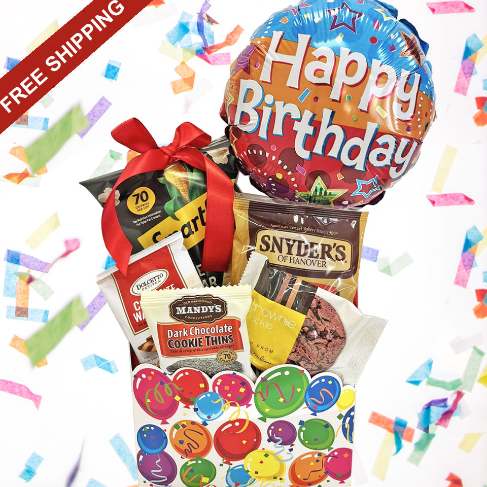 Birthday Gift Basket with Cookies and Snacks for Adults, Teens and Kids
