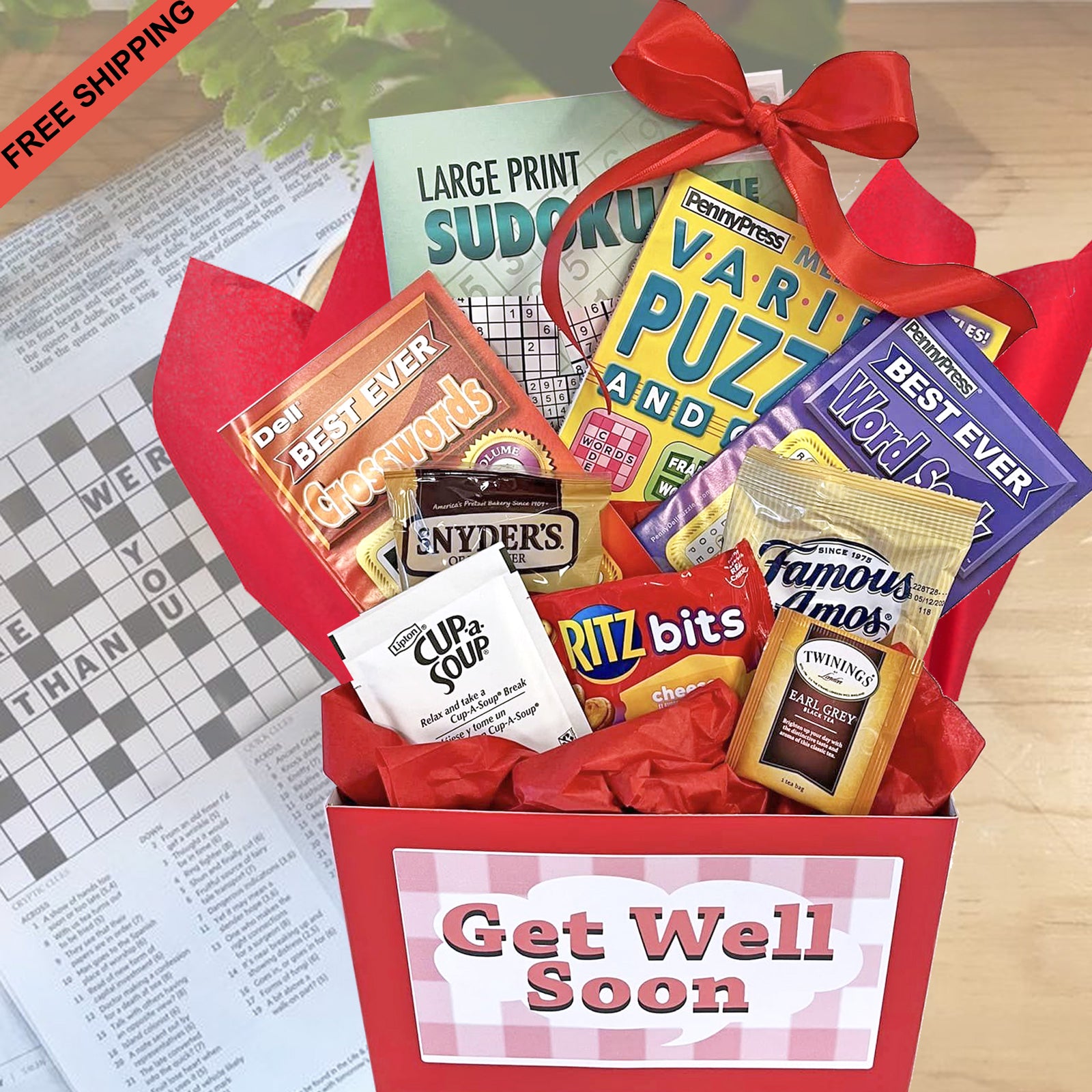 Gifts Fulfilled Get Well Gift Baskets for Men Women Teens Kids with Puzzle Books and Snacks (Get Well Toolkit)
