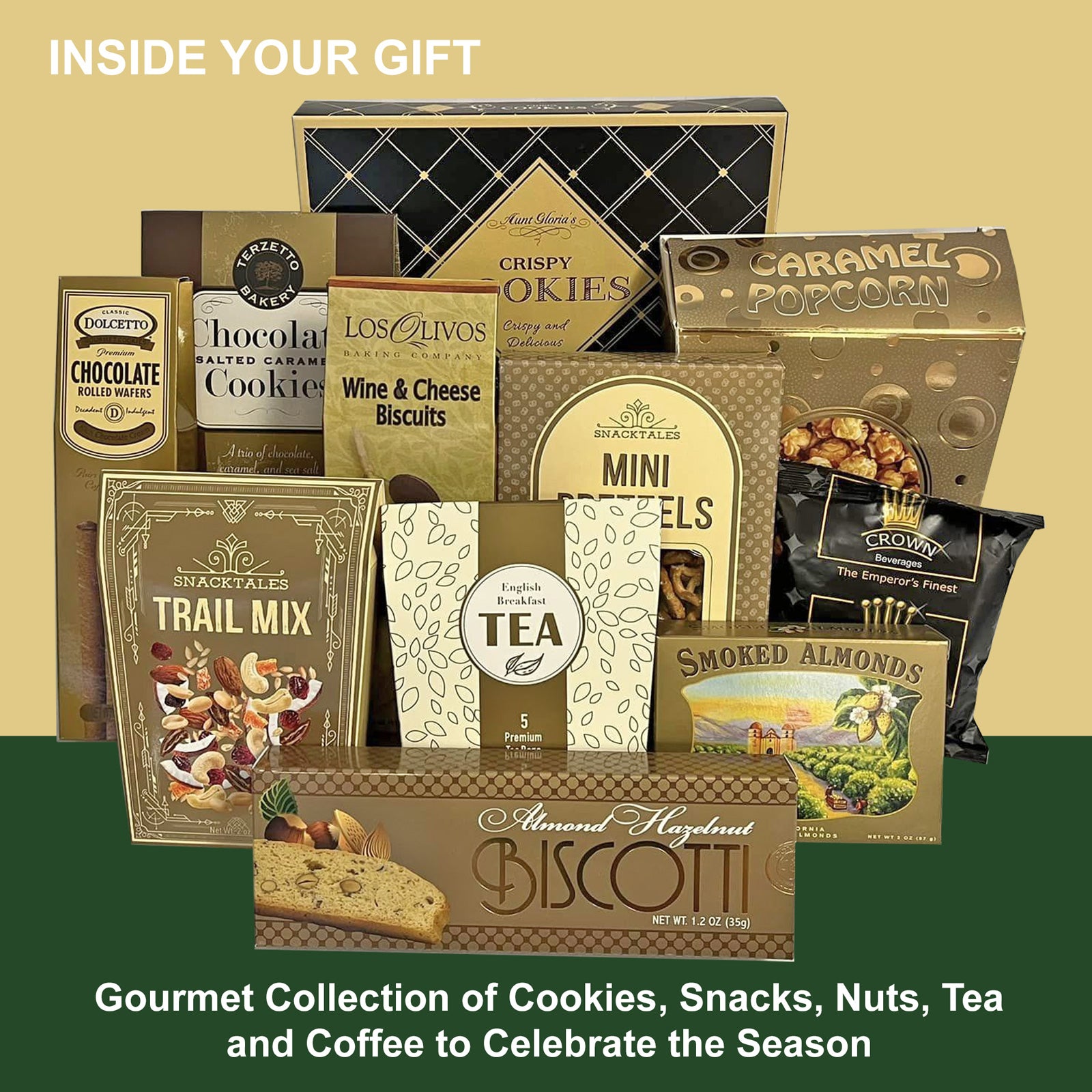 Happy Holidays Elegant Gourmet Gift Basket for Christmas for Individuals or Couples