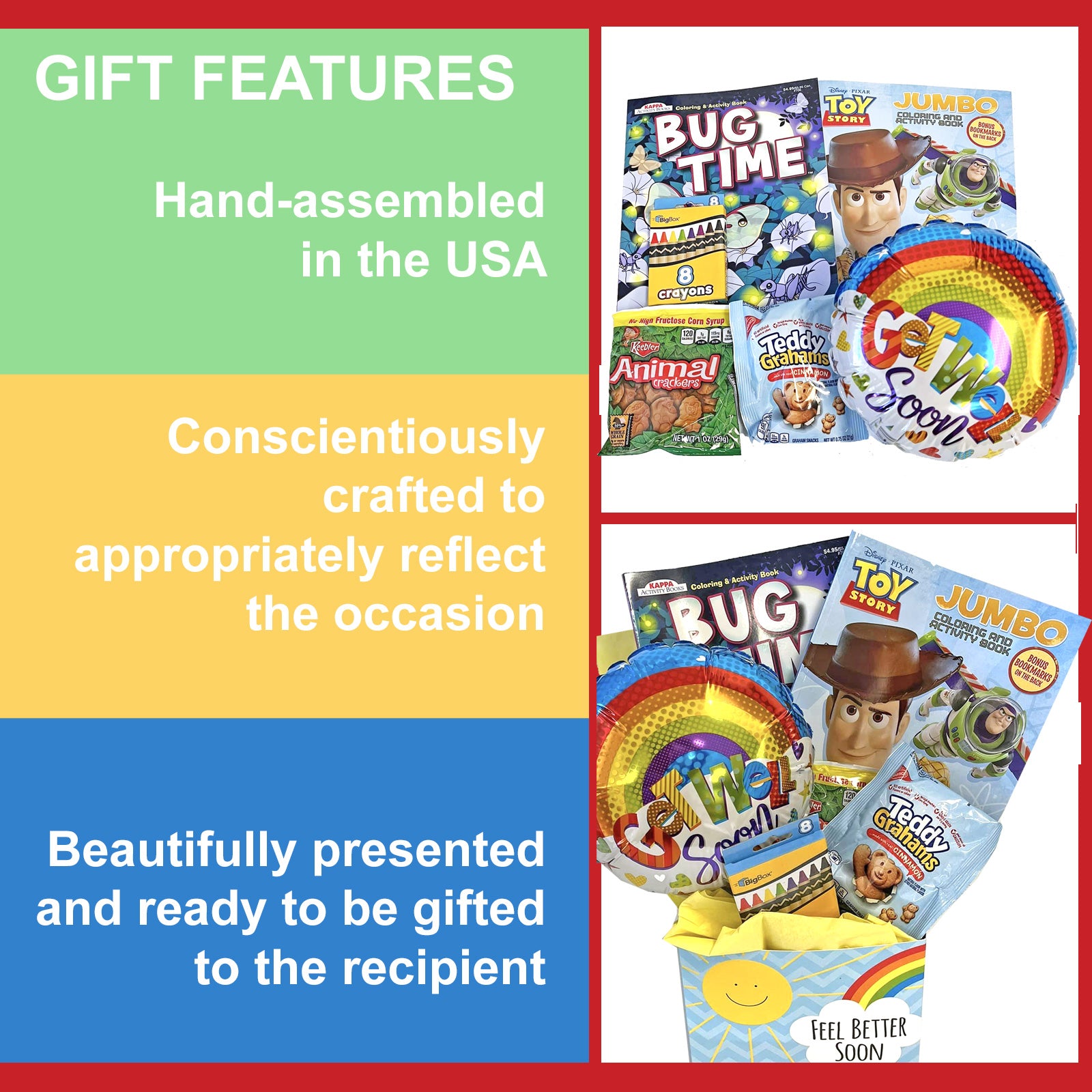 Kids Feel Better Gift Box for Boys and Girls Ages 3 to 10 with Activity Books, Snacks and Balloon