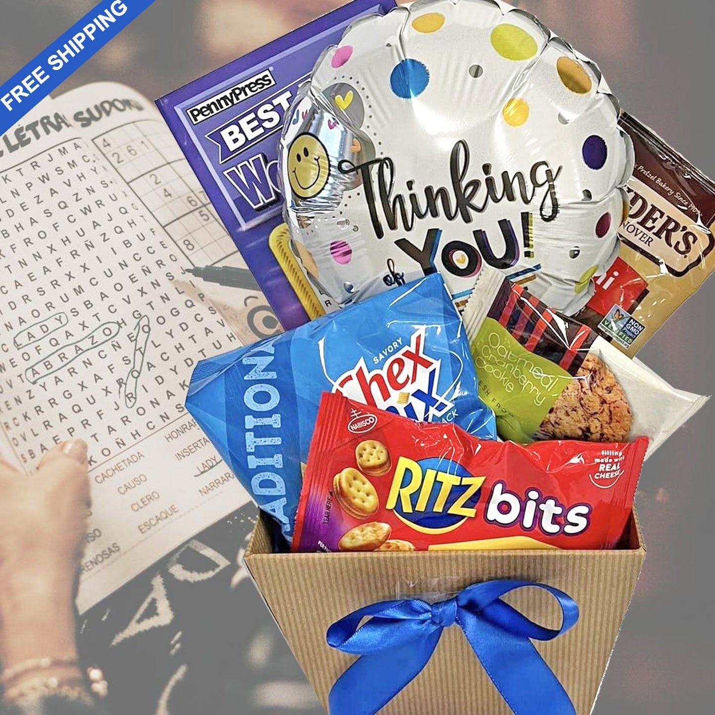 Thinking of You Gift Box with Word Search and Snacks for Mom on Mother's Day
