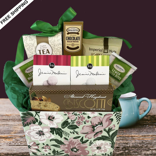 Gourmet Goodness with Cookies, Tea and Snack Mix Lovely Gift Box for Women