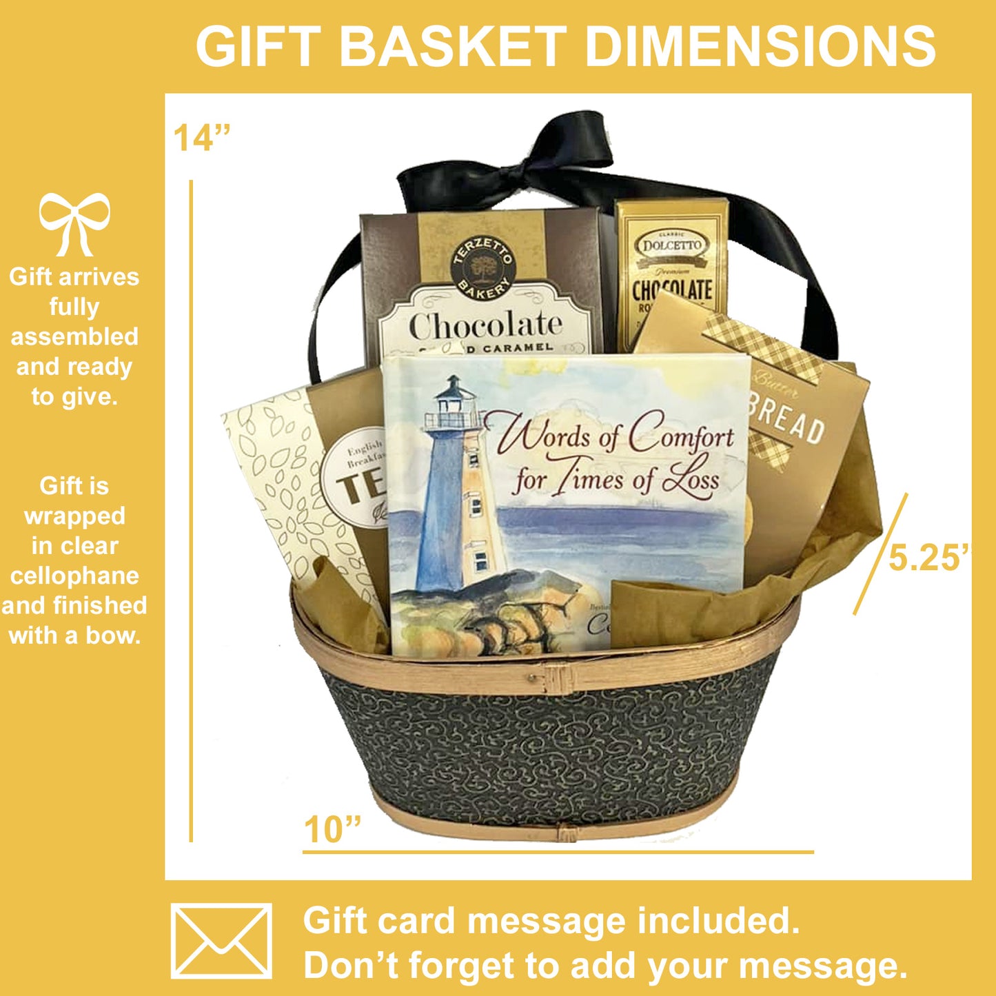 Words of Comfort Sympathy Gift Basket with Tea, Cookies and Consoling Gift Book