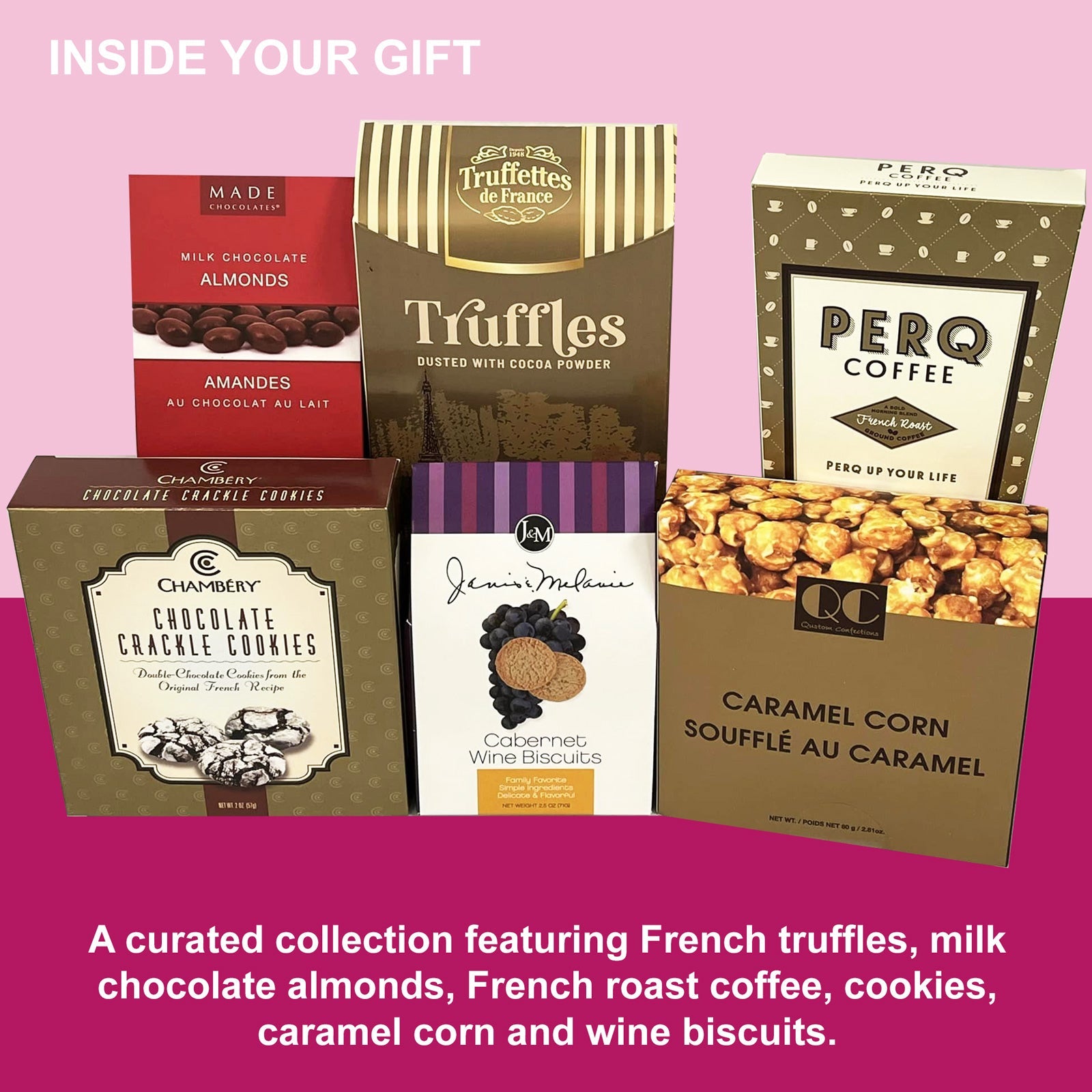 Amour Gift Box featuring French Chocolate Truffles and Snacks for Celebrating Anniversaries