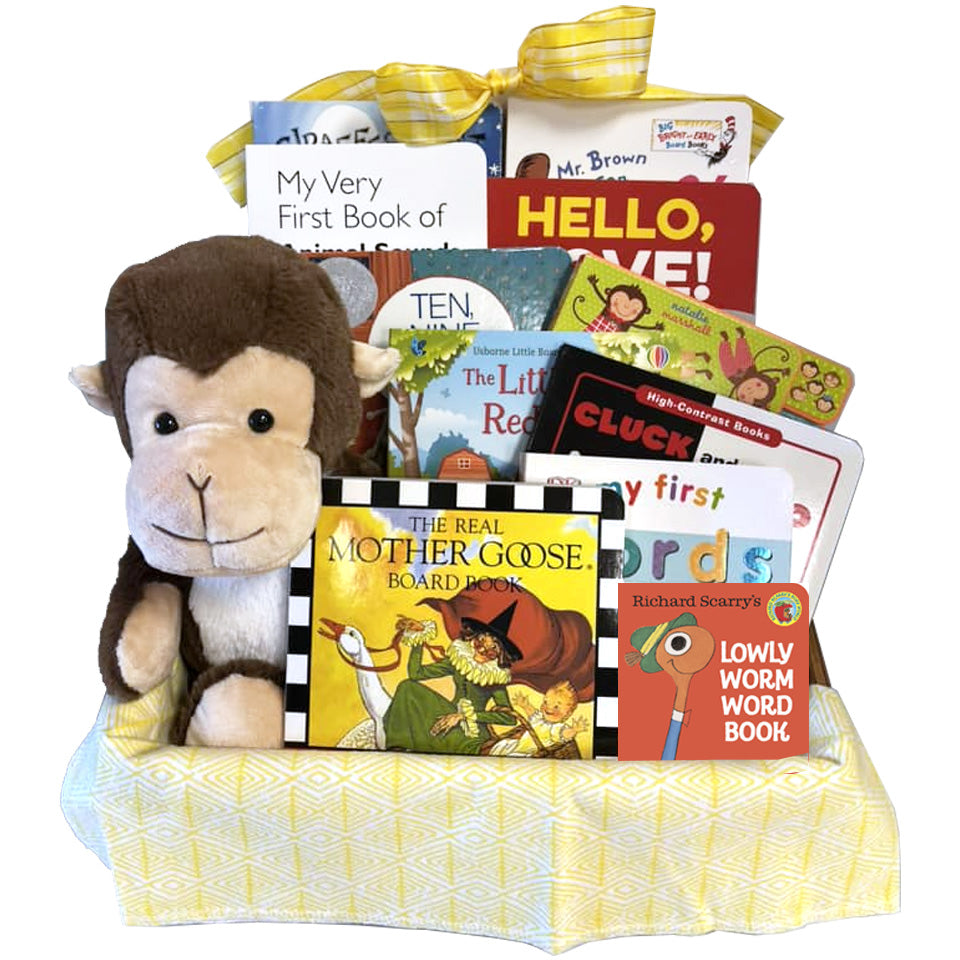 Baby's First Library Unisex Newborn Gift Basket with Baby Books for Boys and Girls