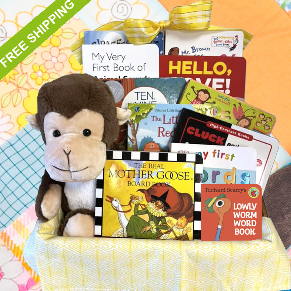 Baby's First Library Gift Basket with Board Books Gender Free Baby Gift for Baby Boys and Baby Girls Give the Gift of Time Spent Together