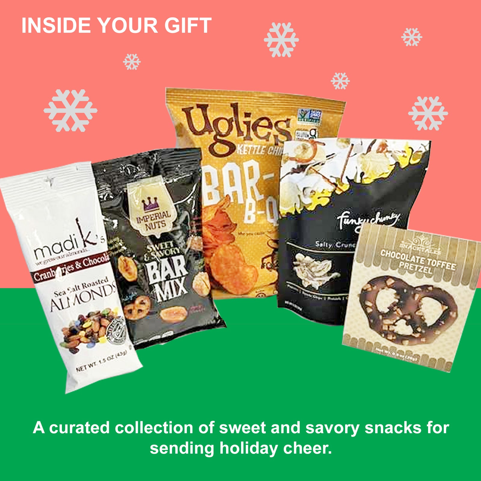 Be Merry Holiday Gift Box Filled with Fun Sweet and Savory Snacks to Celebrate the Season