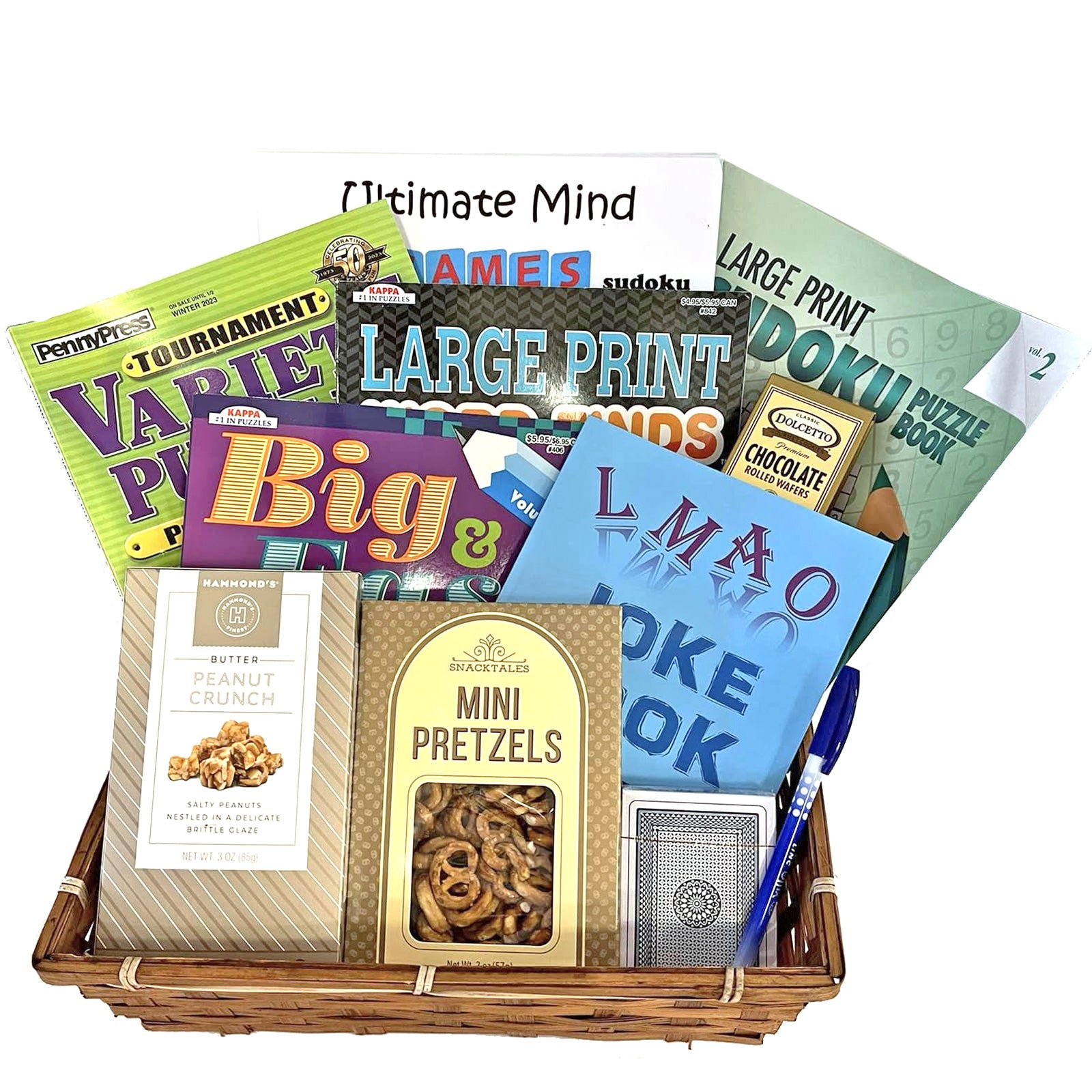 Bedrest Get Well Gift Basket for Men and for Women with Puzzle Books, Snacks and Humor Book