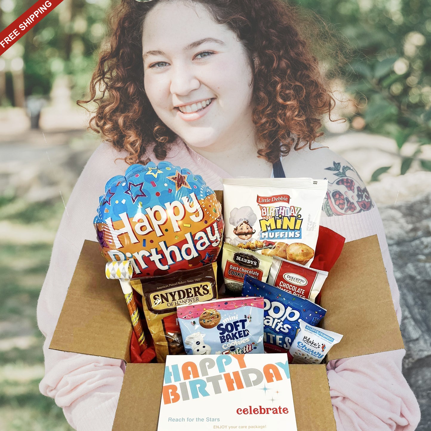 Birthday Care Package with Cookies, Snacks and Happy Birthday Balloon for All Ages Unisex Birthday Gift Set for Her and for Him on their Birthday