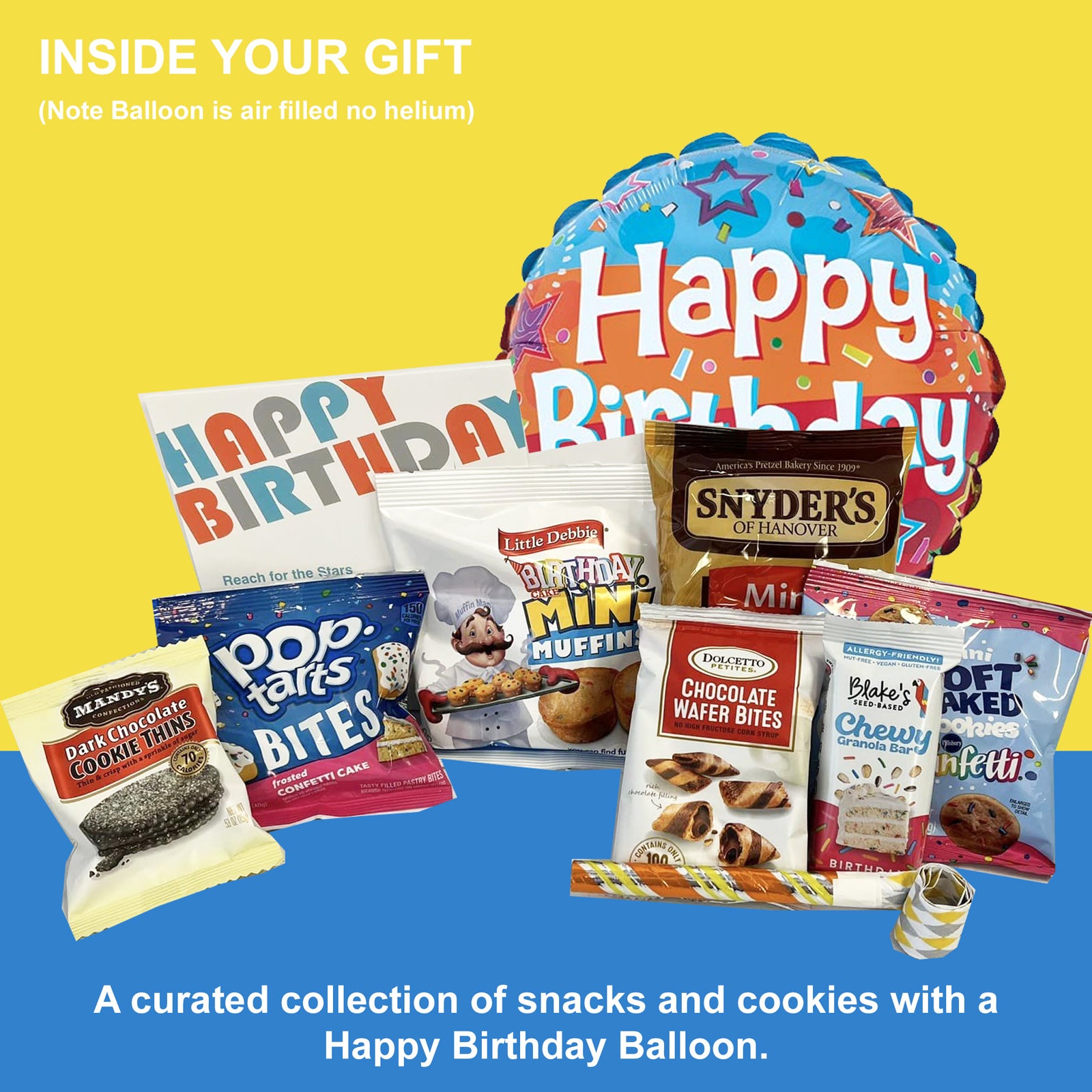 Birthday Care Package with Snacks and Balloon for All Ages, Unisex Design
