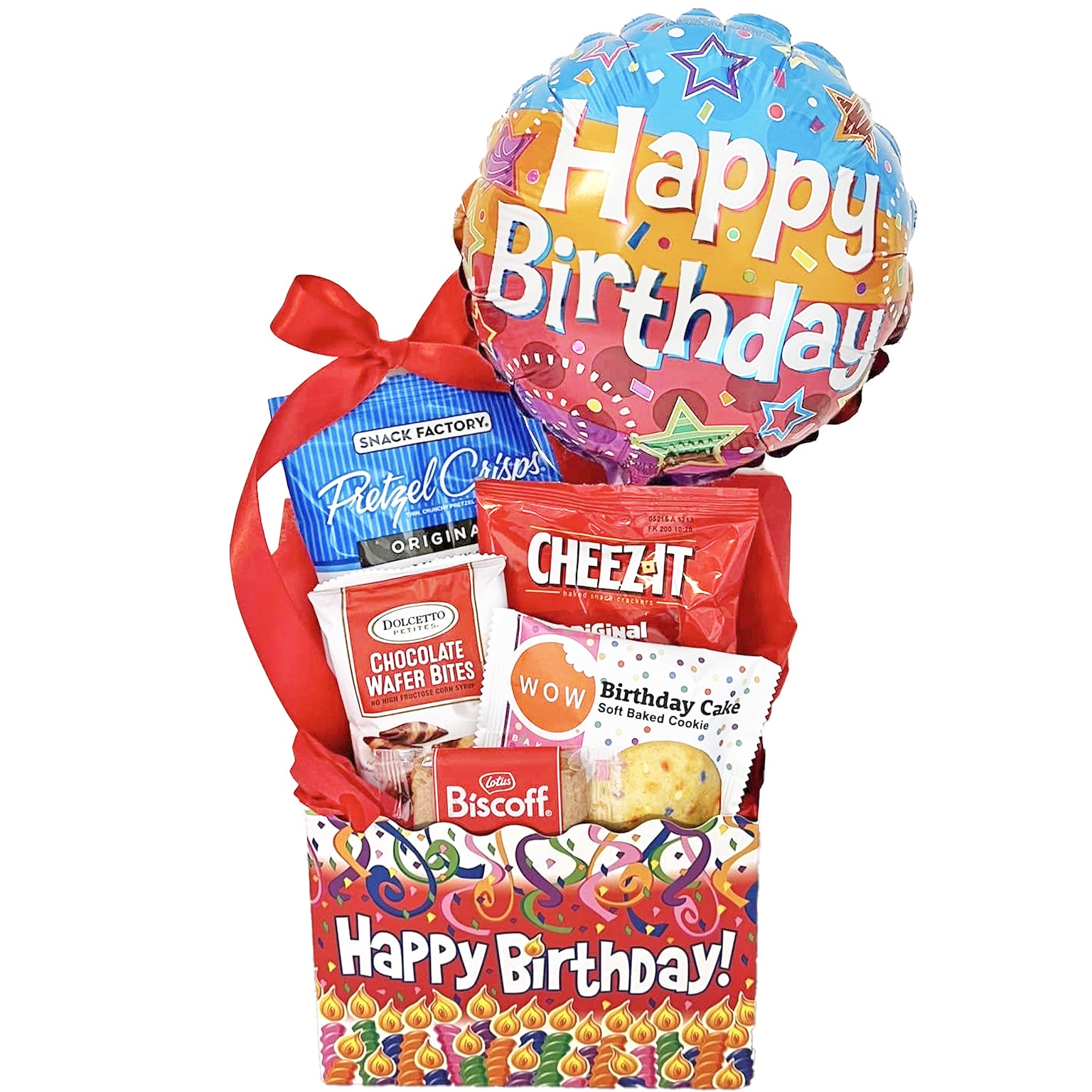 Birthday Gift Box with Cookies, Snacks, Happy Birthday Balloon for Men, Women, All Ages Unisex Birthday Gift Set for Her and for Him on their Birthday