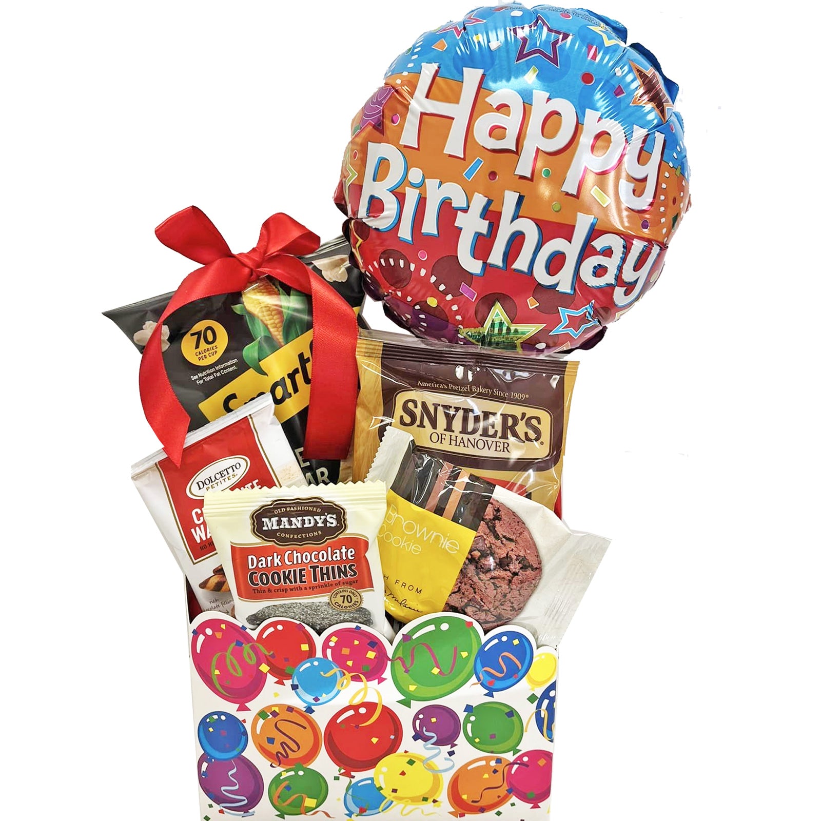 Birthday Gift Box with Cookies and Snacks and Happy Birthday Balloon for Men, Women, Friends and Family Unisex Birthday Gift