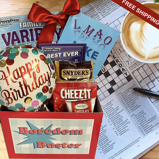 Boredom Buster Birthday Gift Box Enjoyable Birthday Gift Set for Men and Women with Food and Diversions for Hours of Entertainment