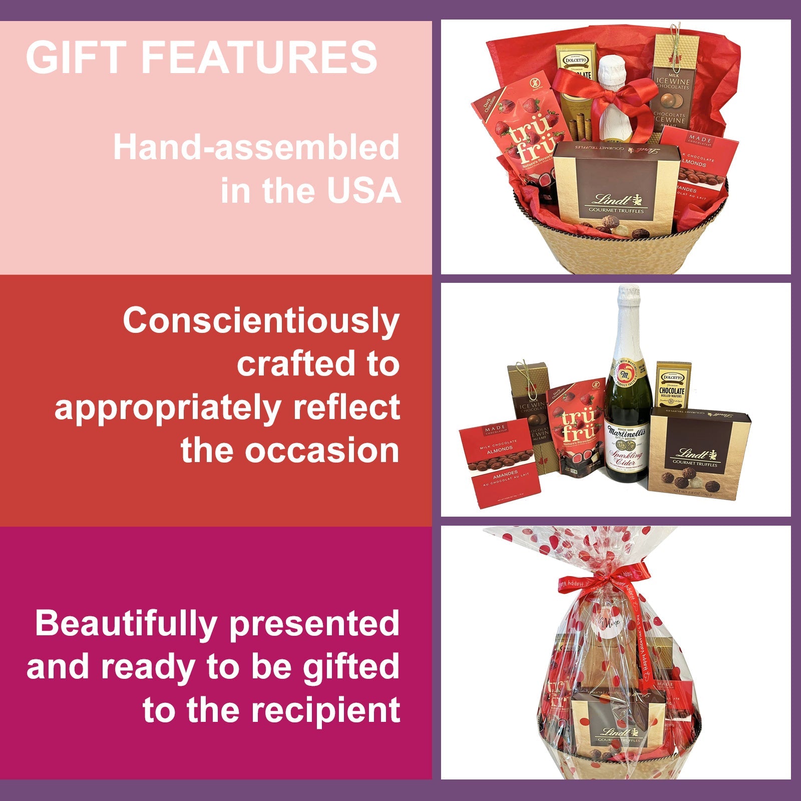 Bubbles and Chocolates Valentine's Day Gift Basket with Sparkling Cider and Five Varieties of Chocolate