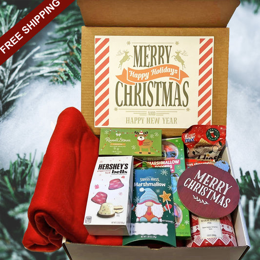 Charming Christmas Care Package with Blanket, Candle and Christmas Snacks For Parents, Grandparents, Students, Military Away From Home