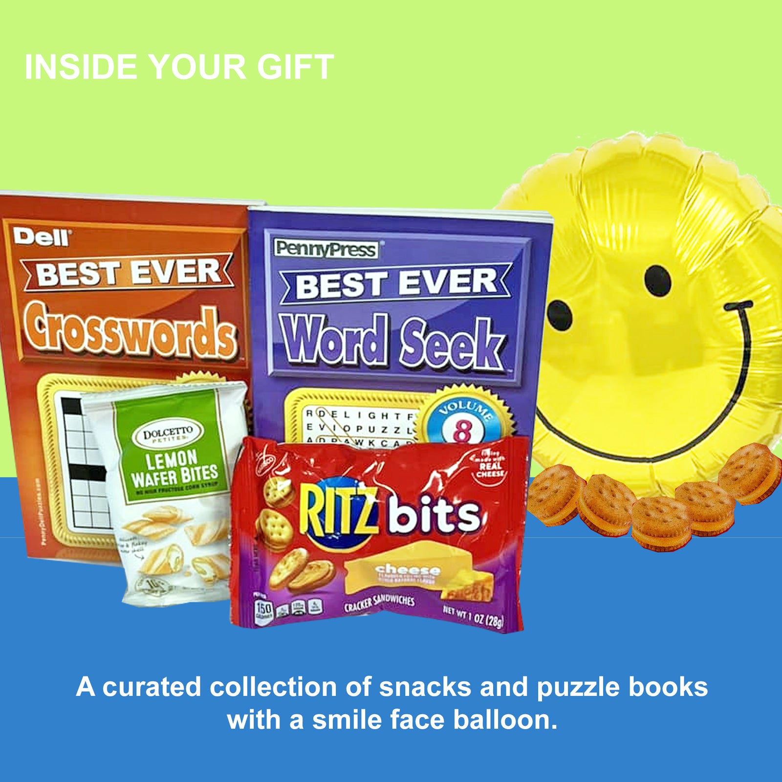 Cheerful Gift Box with Puzzle Books and Snack for Get Well, Birthday, Thinking of You