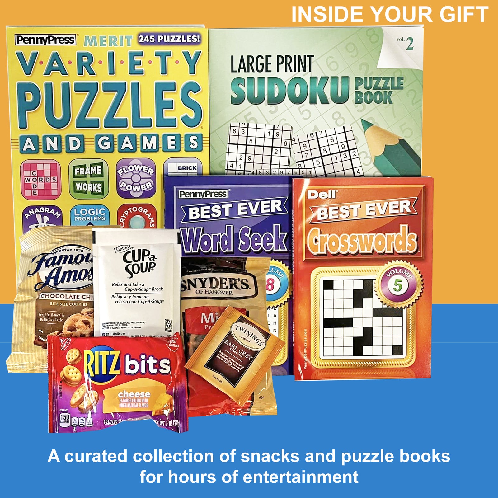 Soup and Snacks Get Well Gift Box with Puzzle Books for Men and