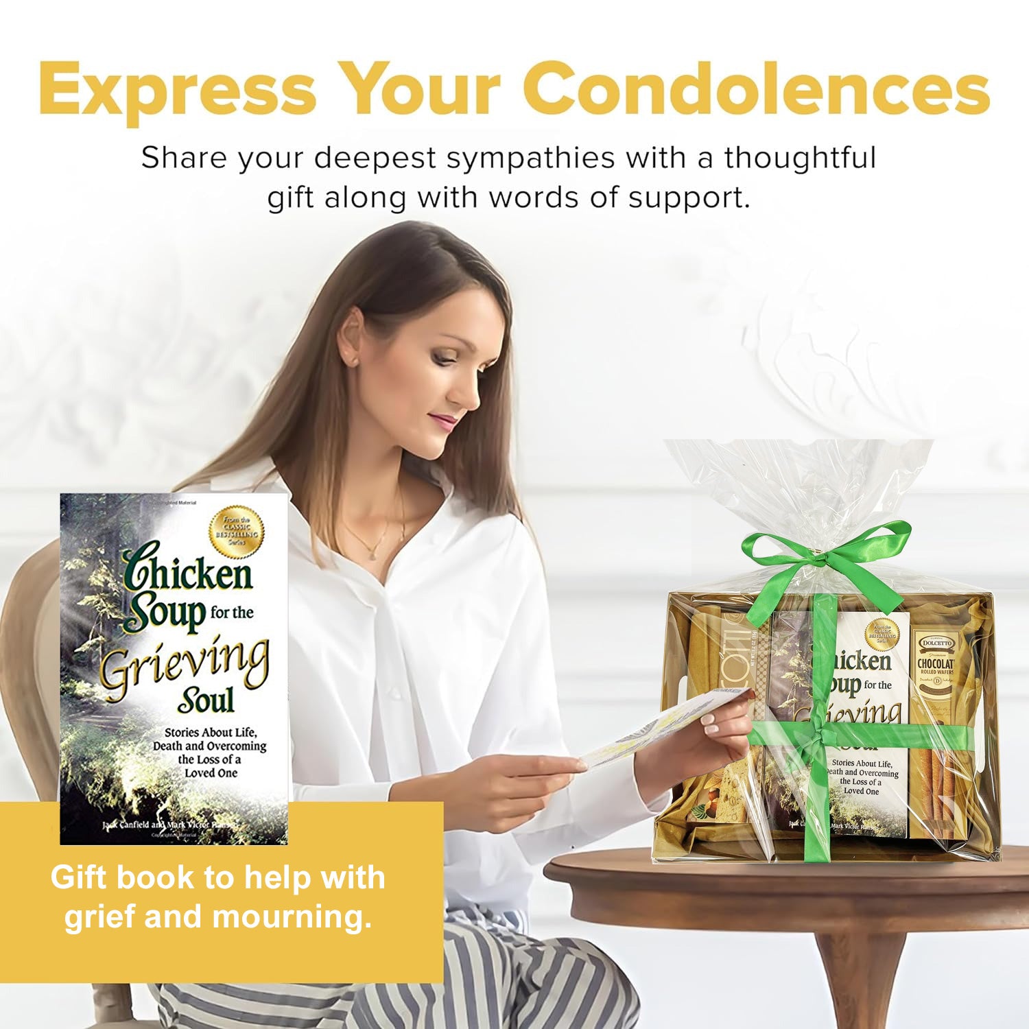 Consoling Sympathy Gift Basket for the Grieving Soul with Book and Gourmet Food to Send Condolences