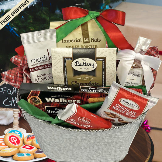 Cookies and Nuts Holiday Gift Basket Delightful Mix of Snacks to Celebrate Christmas
