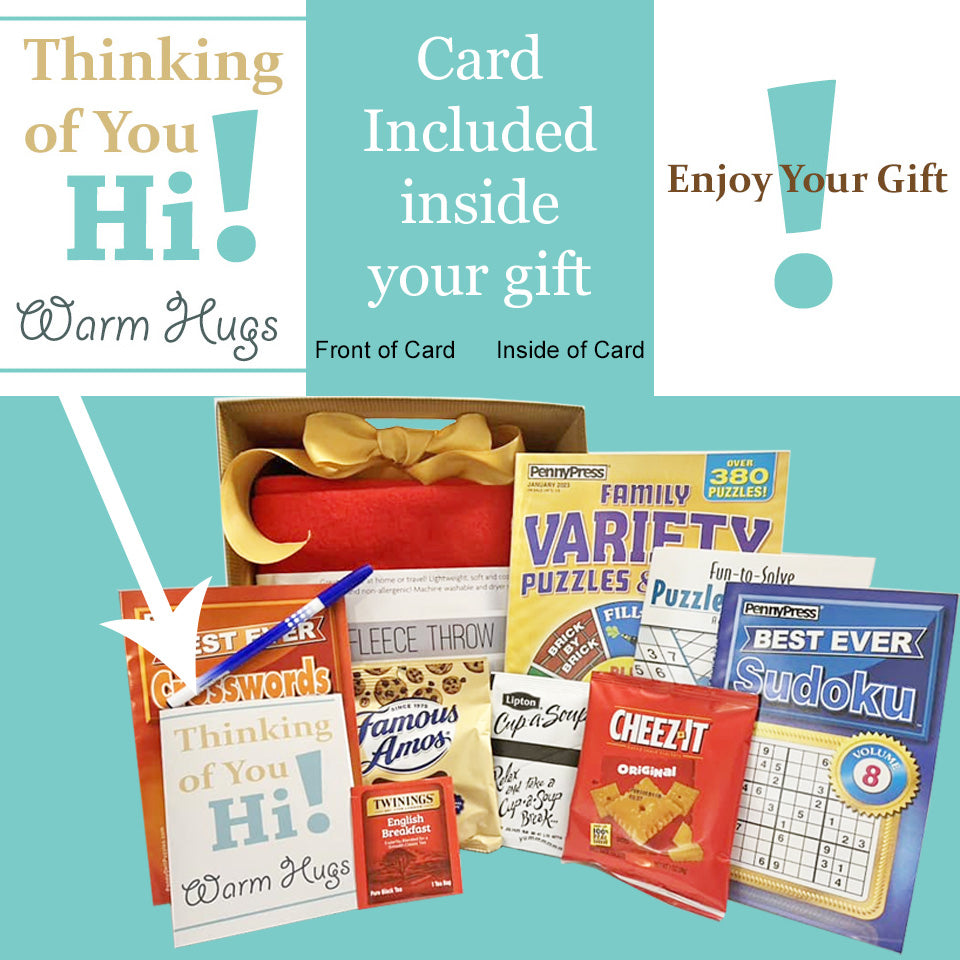 Cozy Comforts Care Package with Blanket, Puzzle Books and Snacks for Men and Women