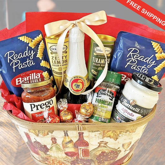 Dinner for Two Valentine's Day Gift Basket with Pasta, Sauces, Dessert