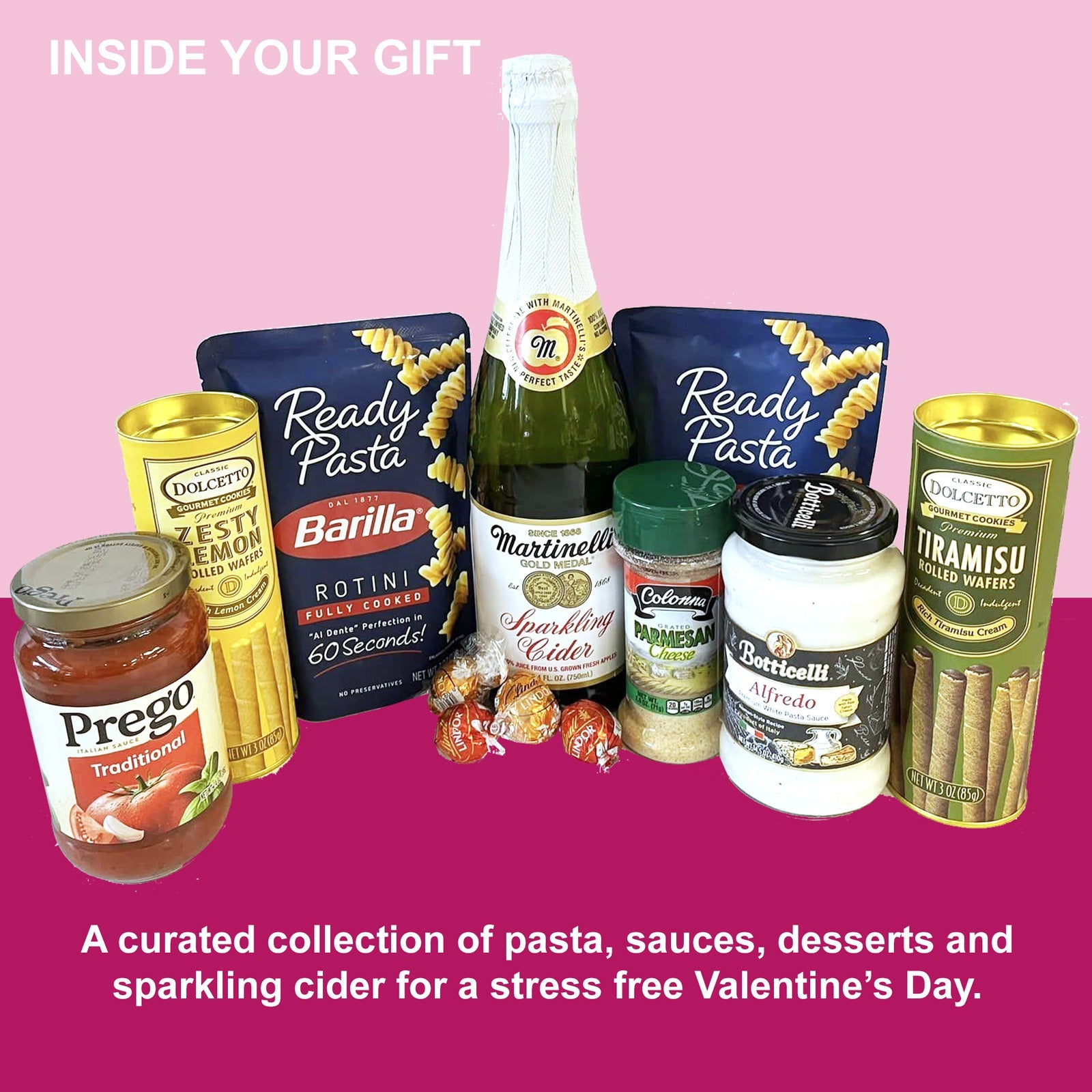 Dinner for Two Valentine's Day Gift Basket with Pasta, Sauces, Dessert