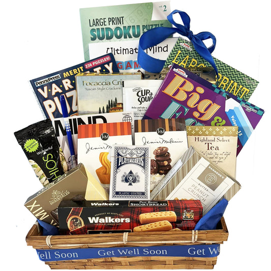 Entertainer Gift Basket with Puzzle Books and Snacks
