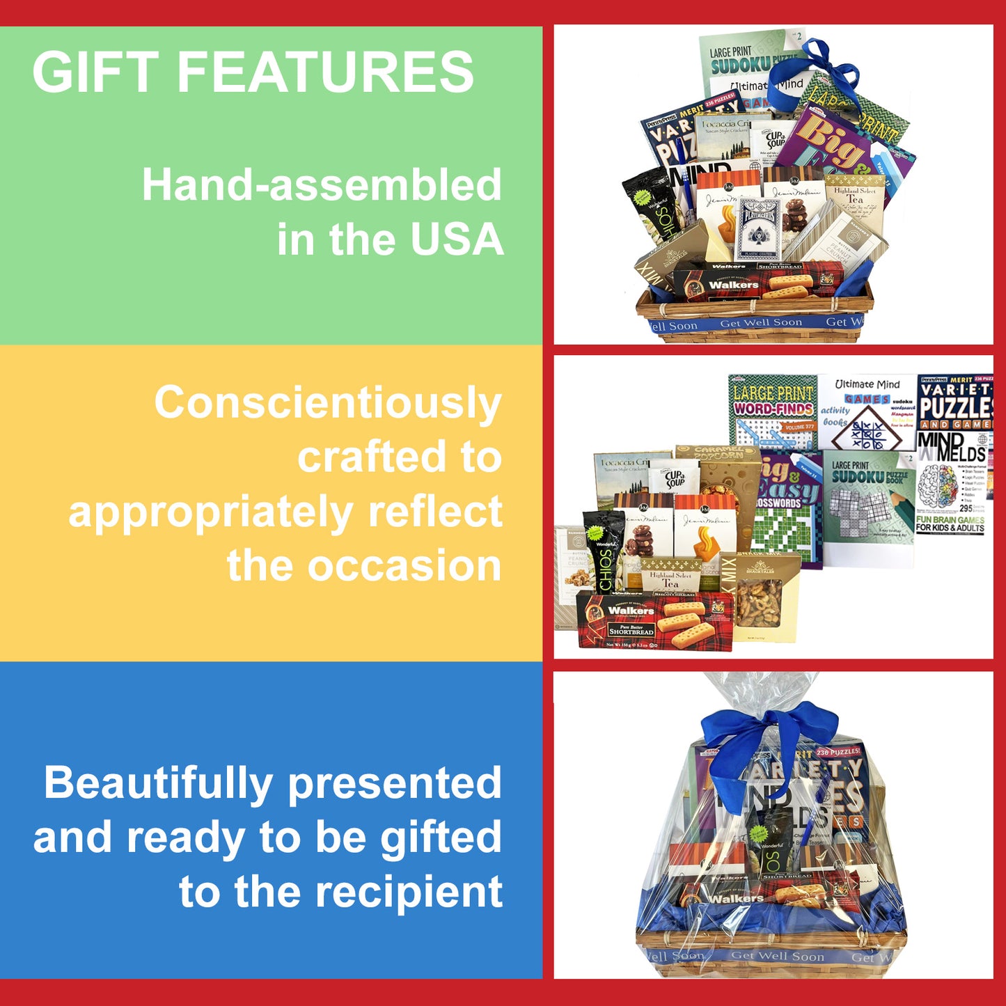 Gifts Fulfilled Get Well Gift Baskets for Men, Women, Teens, Kids with Puzzle Books and Snacks Entertainer Gift Basket