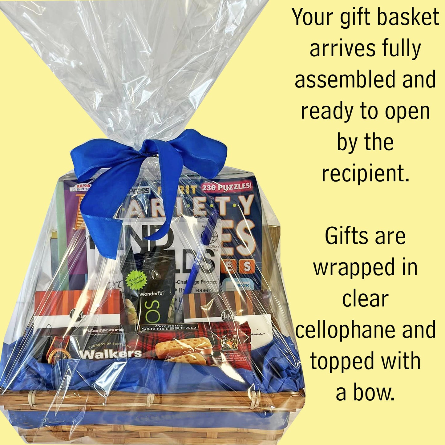 Entertainer Fun Gift Basket with Puzzle Books and Snacks for His or Her Birthday, Thinking of You, Retirement, Congratulations