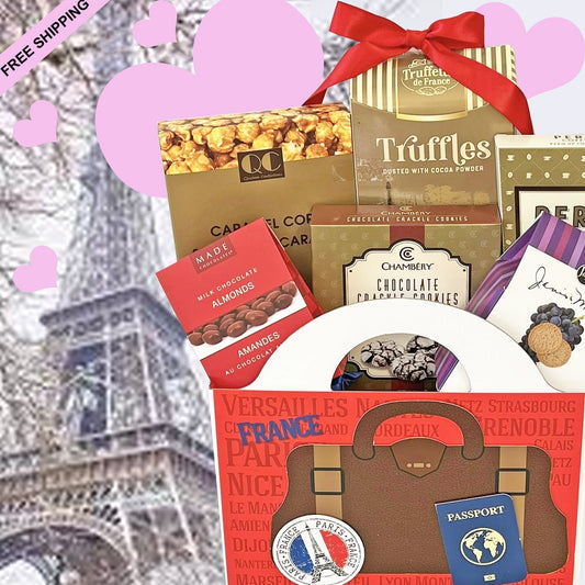 Amour Gift Box featuring French Chocolate Truffles and Snacks for Celebrating Mom