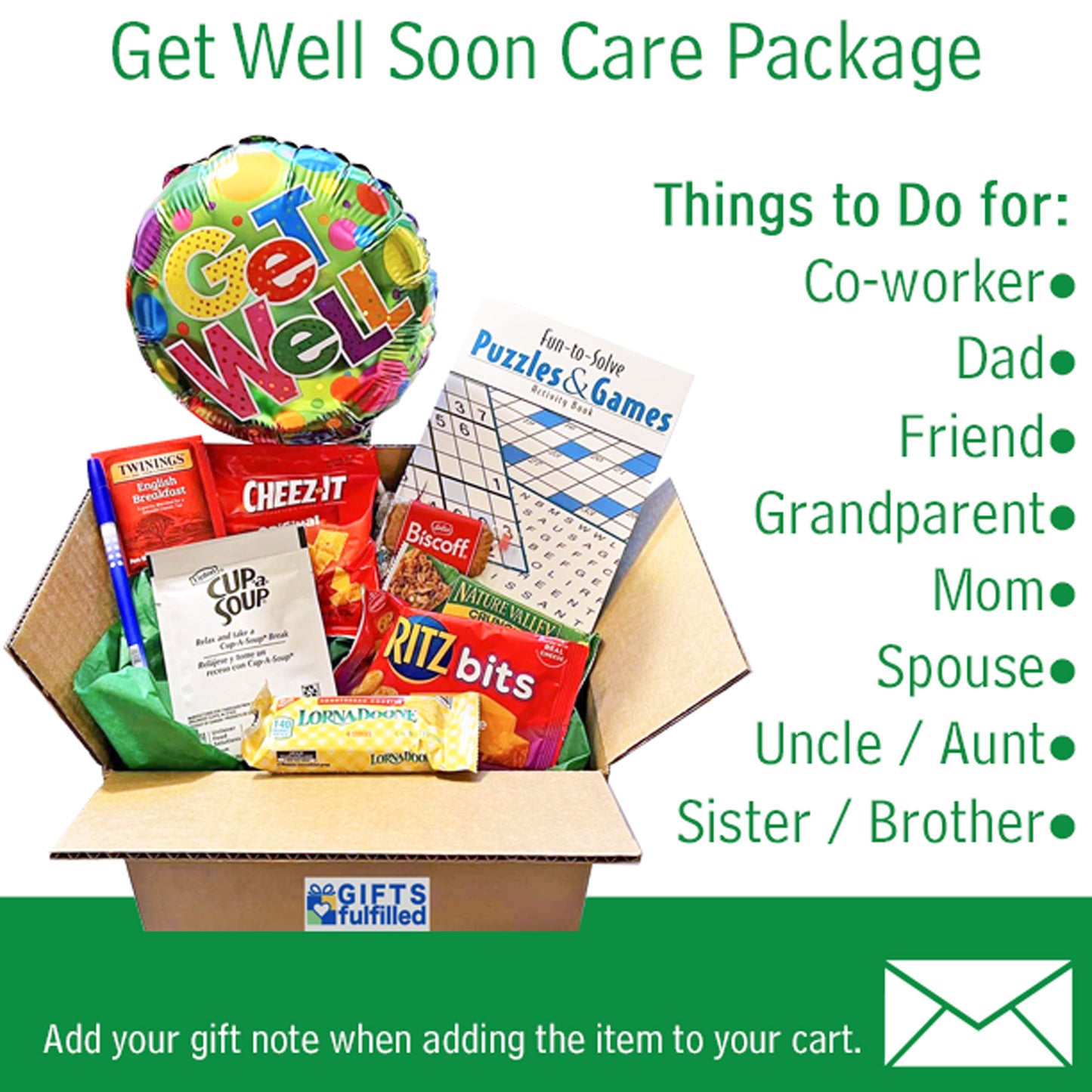 Get Well Soon Care Package Gift Delivery for Him and Her with Soup, Puzzle Book, Get Well Soon Balloon, and Snacks Care Package for Sick Friend, After Surgery, Cancer Unisex Design for Men and Women