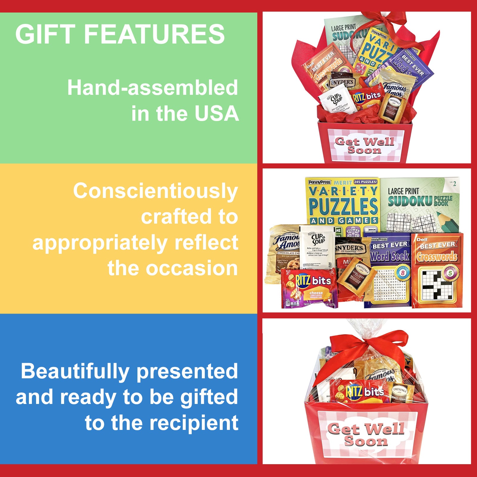 Comforting Get Well Gift Box with Puzzle Books and Snacks