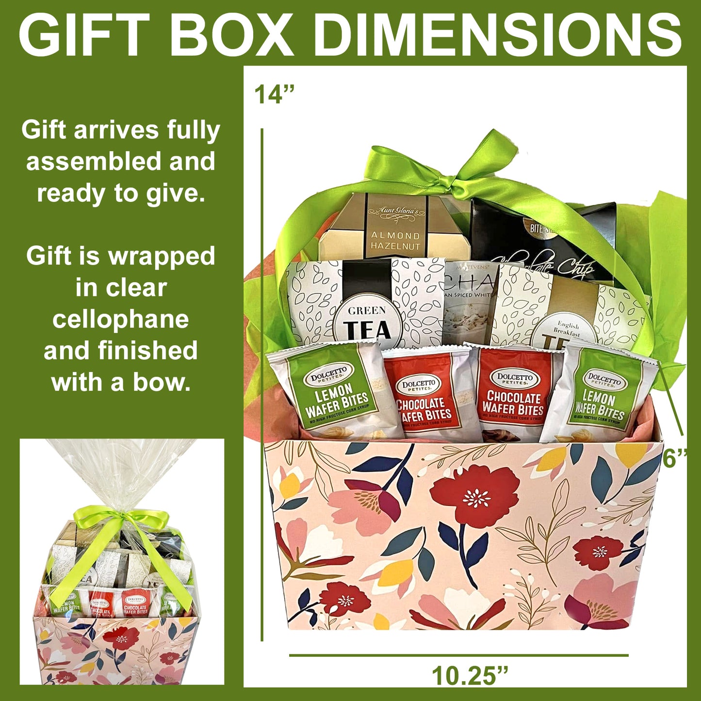 Tea Party Gourmet Gift Box with Teas and Cookies for Birthday, Mother's Day, Thinking of You, Housewarming Occasions