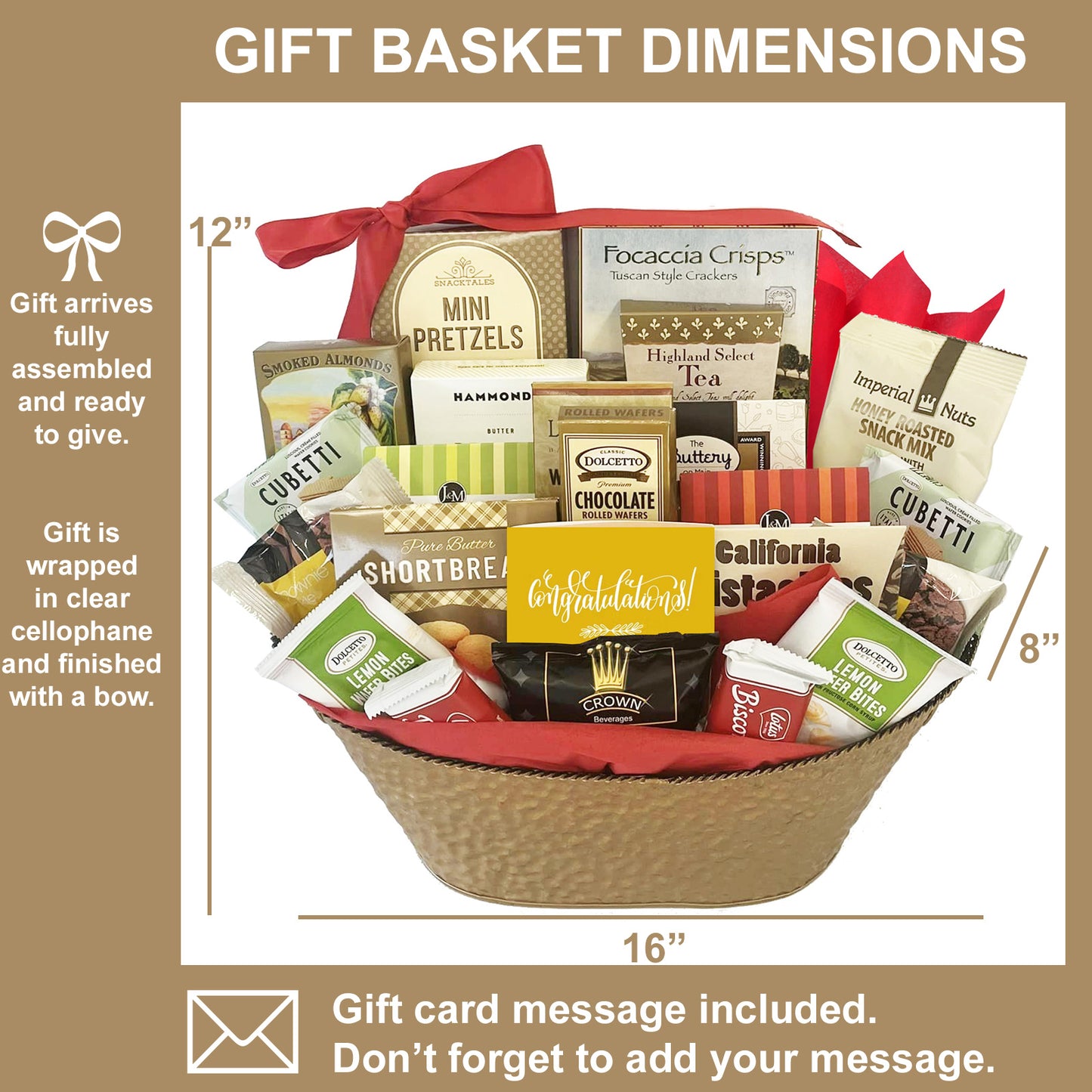 Grand Gourmet Congratulations Gift Basket for Men, Women, Friends, Family, Business Includes Congratulations Card and Personal Note