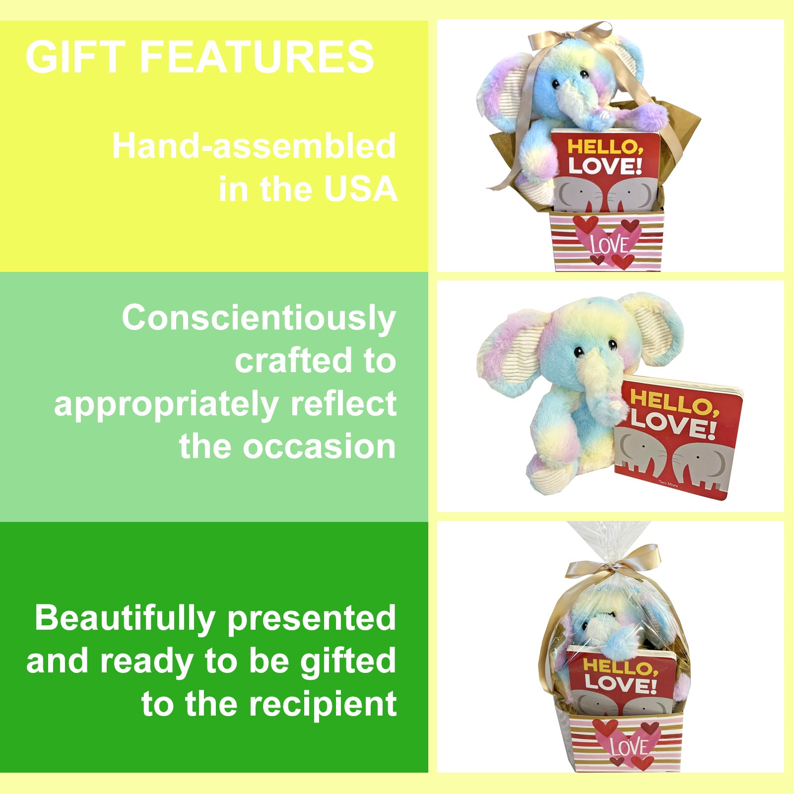 Hello Love! Baby Gift Box Featuring Elephants a Gender Neutral Baby Gift for Baby Boys and Baby Girls