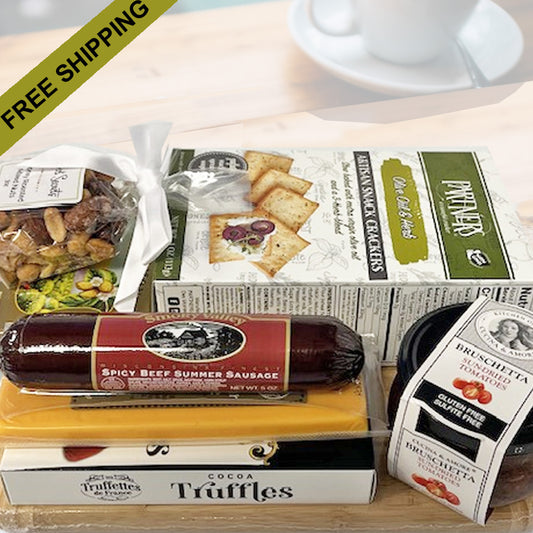 Welcome to the Party with Cheese, Sausage, Crackers, Nuts and Chocolates Gift Tray for Any Occasion 
