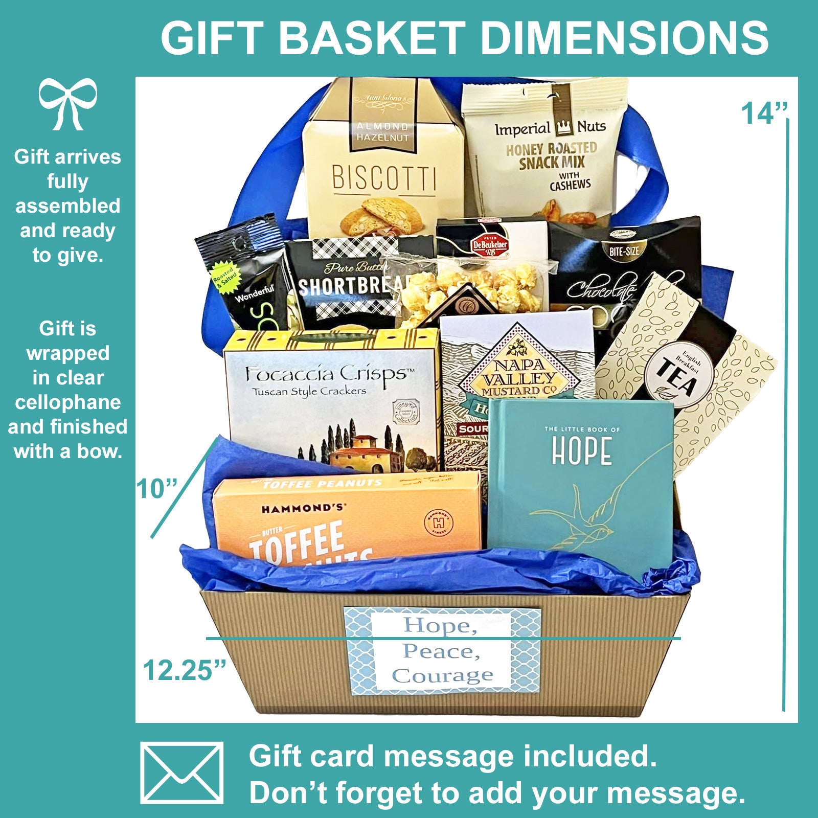 Hope and Healing Gourmet Gift Basket with Book of Hope Unisex Design for Men and Women Send for Get Well, Thinking of You, or Sympathy