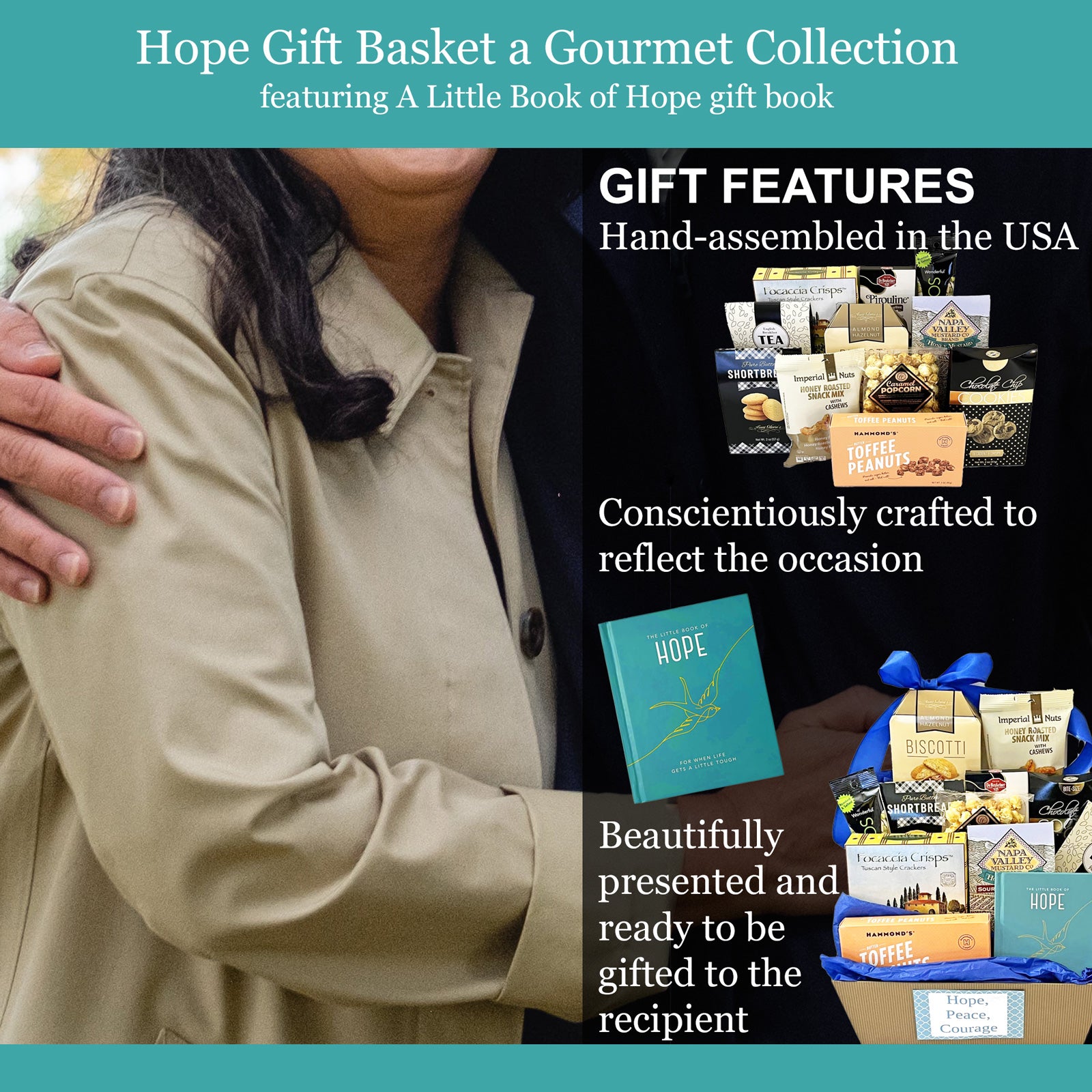 Hope and Healing Gourmet Gift Basket with Book of Hope Unisex Design for Men and Women Send for Get Well, Thinking of You, or Sympathy