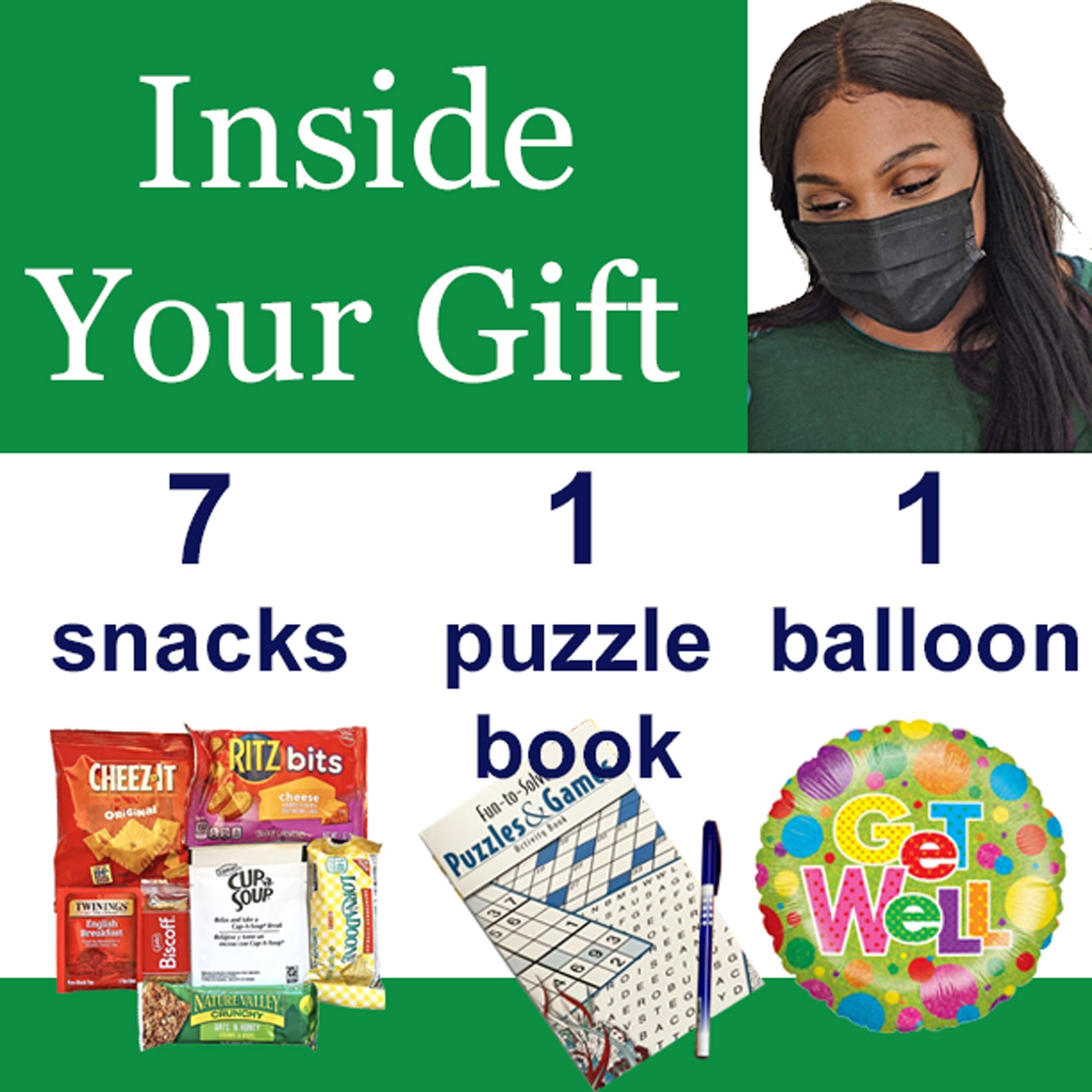 Get Well Soon Care Package Gift Delivery for Him and Her with Soup, Puzzle Book, Get Well Soon Balloon, and Snacks Care Package for Sick Friend, After Surgery, Cancer Unisex Design for Men and Women