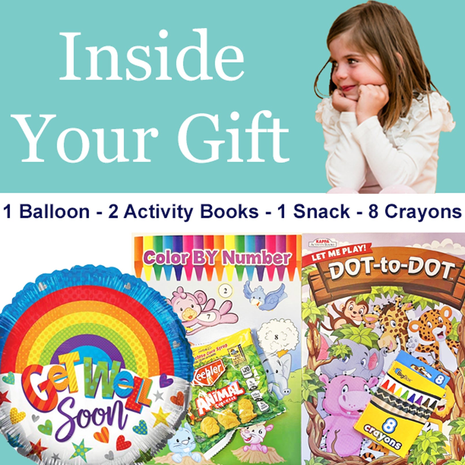 Kids Feel Better Gift Box for Boys and Girls Ages 3 to 10 with Activity Books, Snacks and Balloon for After Surgery, Sick at Home, Get Well Soon