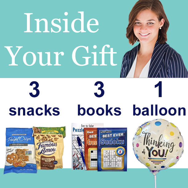 Boredom Buster Gift Box with Food and Puzzle Books for Adults Gift Basket Delivers Your Thinking of You, Happy Birthday or Get Well Soon Support to Men and Women