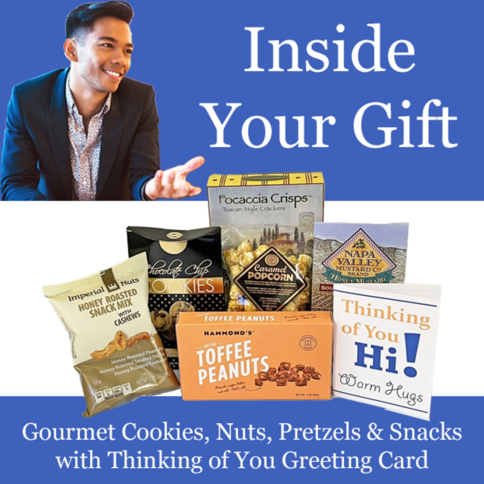 Thinking of You Gourmet Gift Box for Men with Greeting Card to give for Happy Birthday, Father's Day or Thinking of You