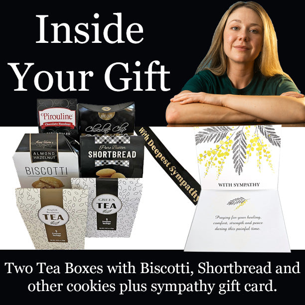 Tea and Sympathy Gourmet Gift Basket for Loss with Biscotti, Shortbread, Wafers, Cookies, Tea and Sympathy Card to Send Condolences