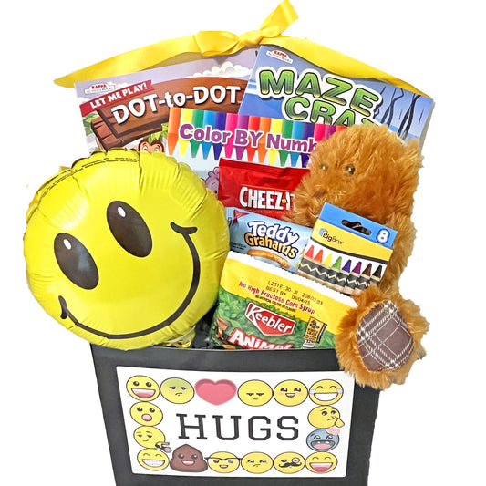 Kids Activities Gift Box for Boys and Girls Ages 3 to 10 with Activity Books, Snacks, Teddy Bear and Balloon for Birthday, Get Well, Thinking of You Gift Occasions