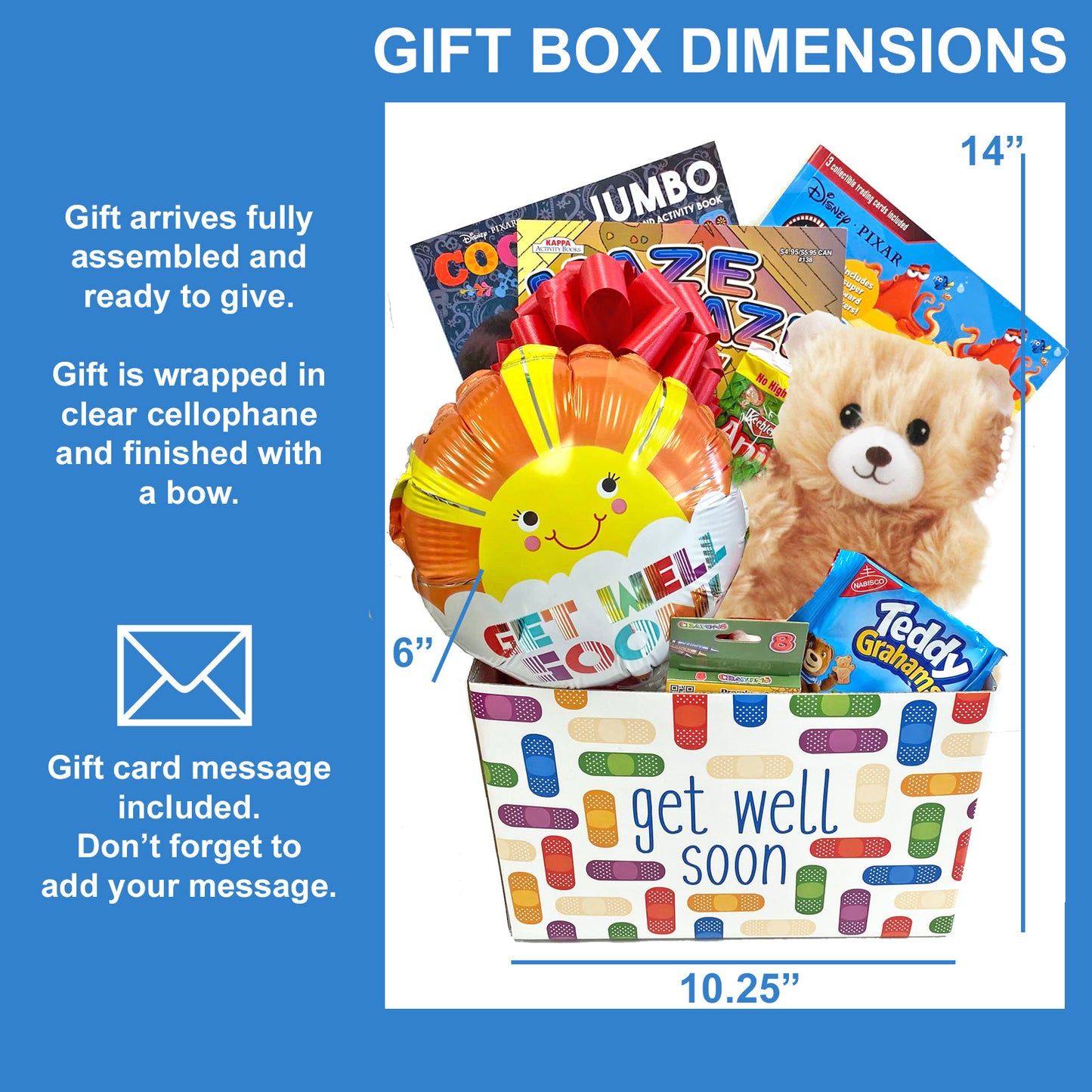 Kids Get Well Gift Box for Boys and Girls Ages 3 to 10 with Activity Books, Snacks and Balloon