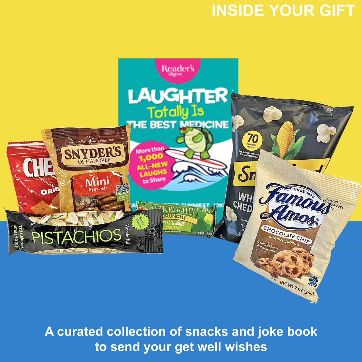 Laughter Is the Best Medicine Funny Get Well Gift Box with Snacks Brings Smiles to Men, Women, Students, Military, Friends and Family