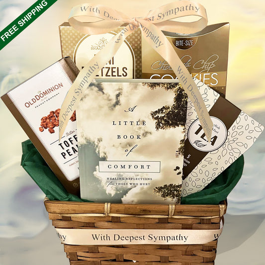 Christian Sympathy Gift Basket with A Little Book of Comfort and Gourmet Food a Bereavement Gift for Sending Condolences on the Loss of a Loved One, Mother, Father, Grandparent, Sibling, Aunt, Uncle, Spouse