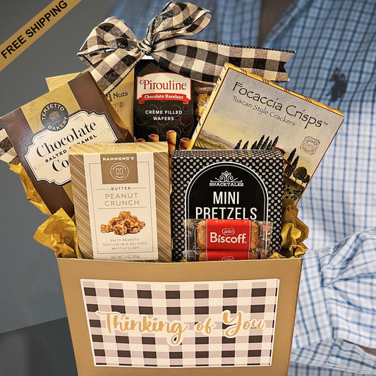 Men's Sympathy Gift Box for Sending Condolences on the Loss of a Loved One a Gourmet Gift for Men with Nuts, Cookies and Snacks to Deliver Support to Men who are Grieving