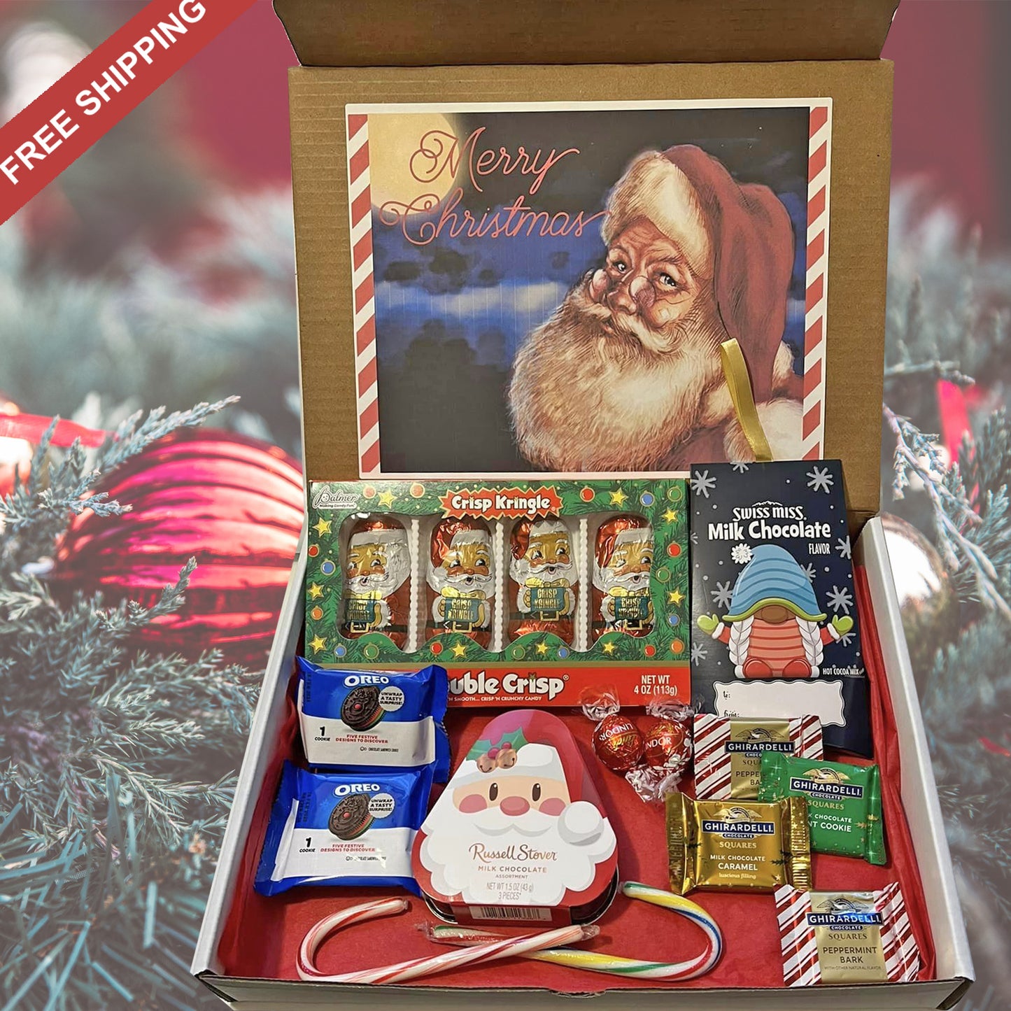 Merry Mailer Christmas Gift Box with Chocolate for Kids, Teens and Adults Unisex Santa Design