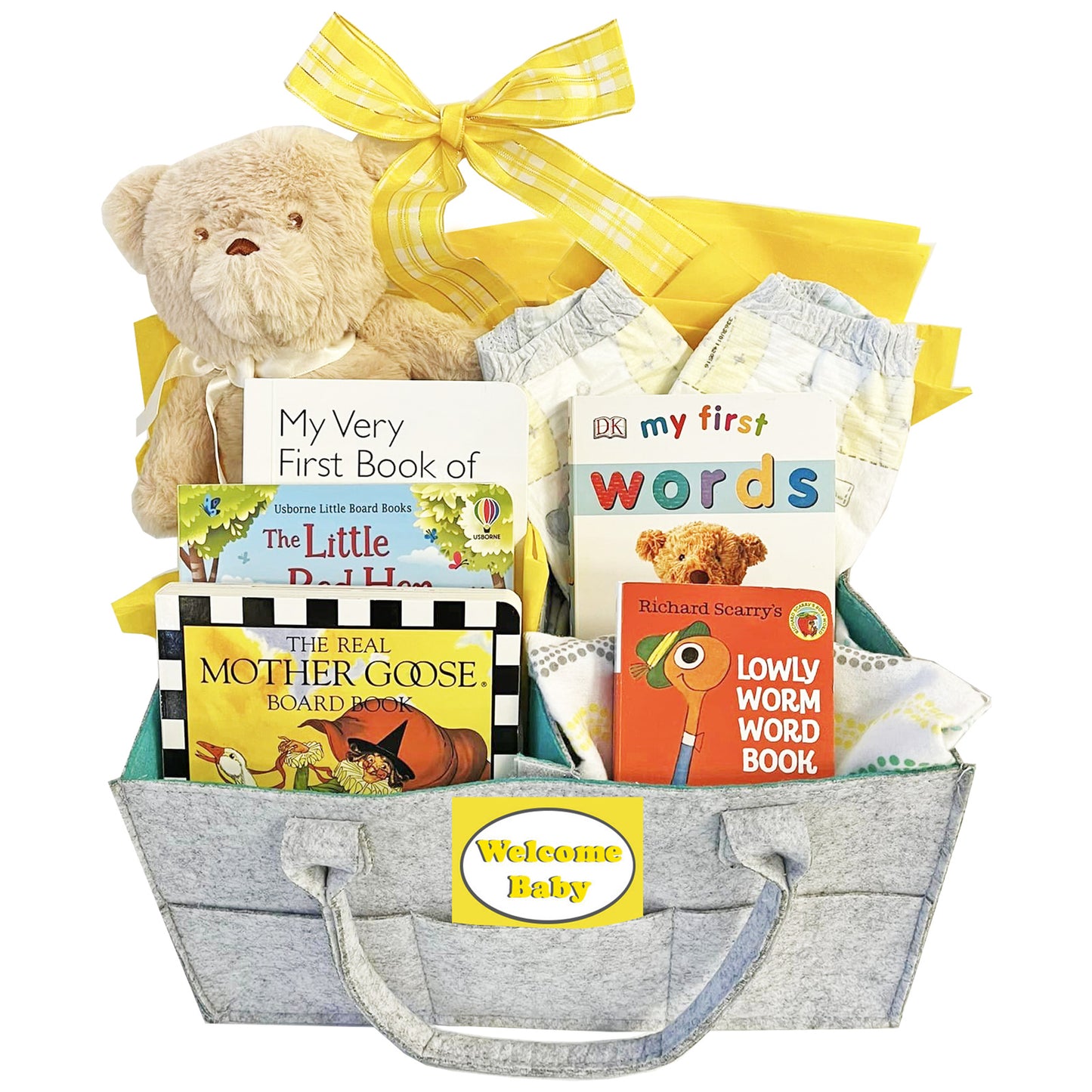 My First Gift Basket Newborn Baby Gift Gender Free Design for Baby Boys and Baby Girls